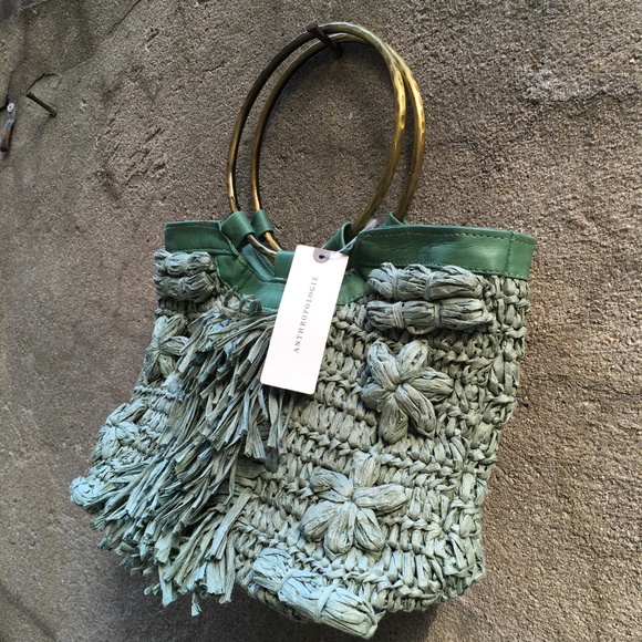 Anthropologie Handbags - ANTHROPOLOGIE Round Brass Handle Tote Bag NWT